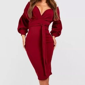 NWT OFF THE SHOULDER WRAP MIDI DRESS